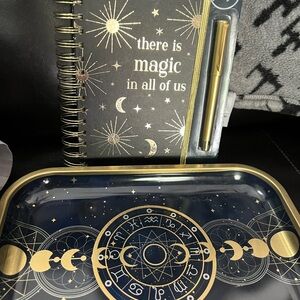 Black and Gold Notebook and Trinket Tray with Celestial Designs